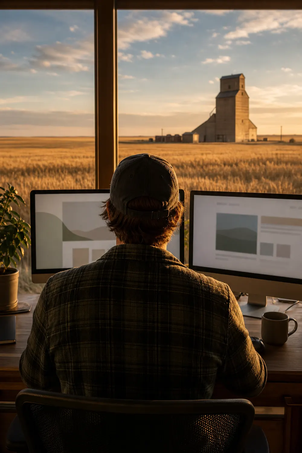 Prairie Web Design workspace looking out over a prairie field